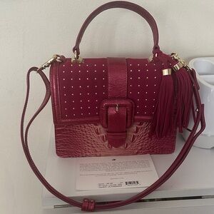 Brahmin Mini Francine Lotus Levan Burgundy Shoulder Bag with Tassel
